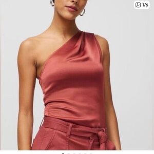 WHBM Satin One Shoulder Top